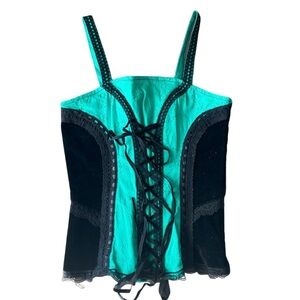 Tripp NYC Green & Black Lace Velvet Corset Top Small